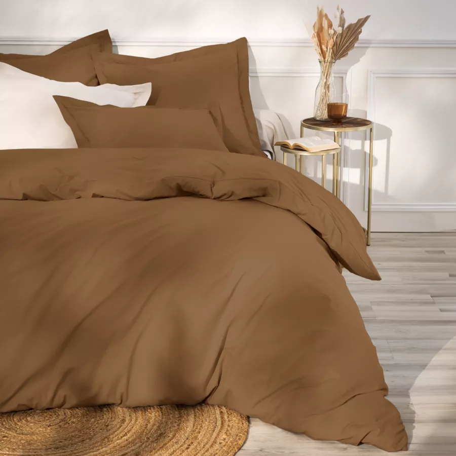 Taie de traversin percale de coton (L185 cm) Cali Cappuccino