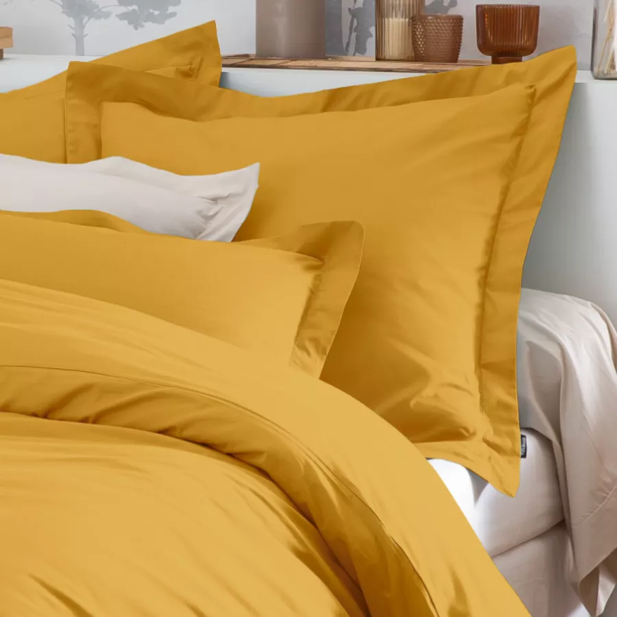 Drap plat percale de coton (240 x 300 cm) Cali Jaune moutarde
