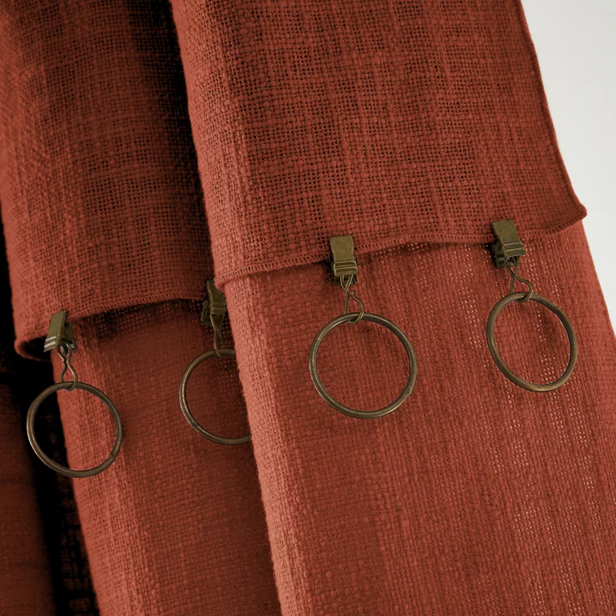 Rideau ajustable + 8 anneaux pince  140 x 270 cm Slub SIXTINE Terracotta