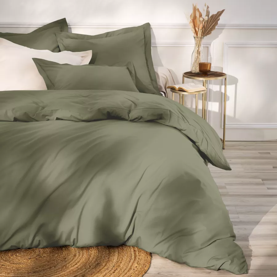 Taie de traversin percale de coton (L185 cm) Cali Vert romarin