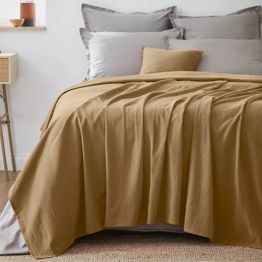 Tagesdecke Baumwolle gewebt (180 x 220 cm) Léa Camel
