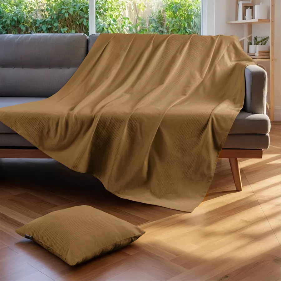 Tagesdecke Baumwolle gewebt (180 x 220 cm) Léa Camel