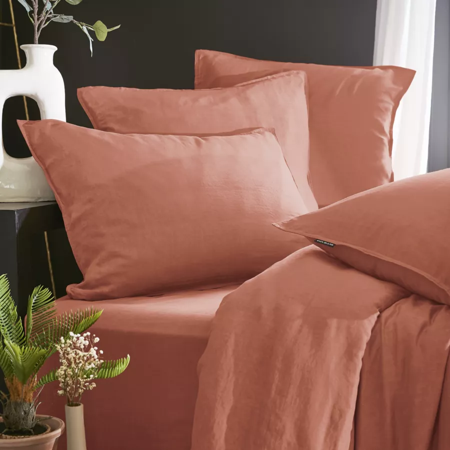Taie d'oreiller rectangulaire lyocell Tencel™ lavé (50 x 70 cm) Olivia Terracotta