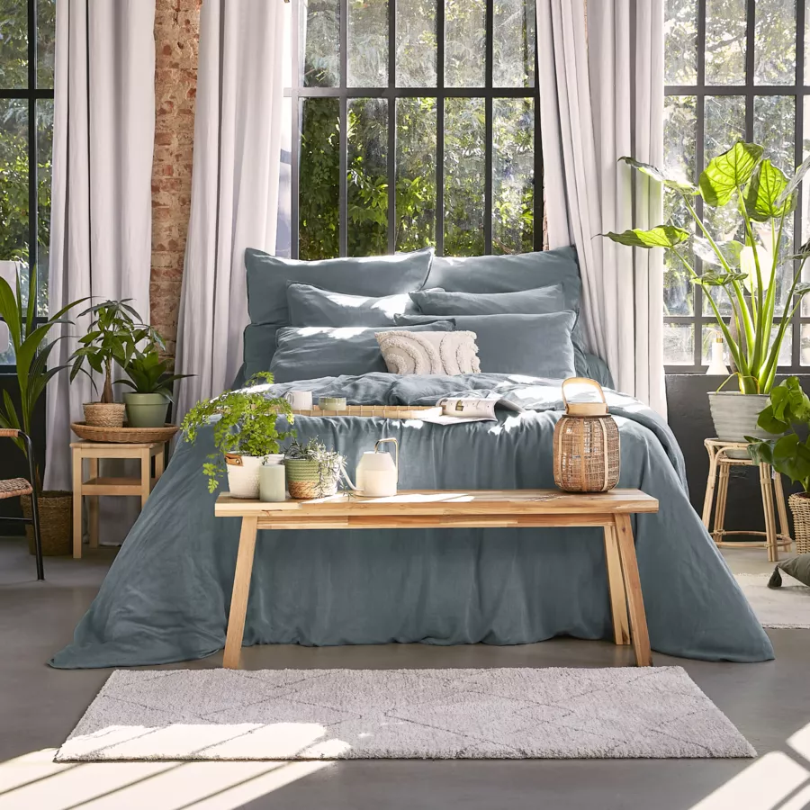 Hoeslaken gewassen TENCEL™ Lyocell (200 x 200 cm) Olivia Staalblauw