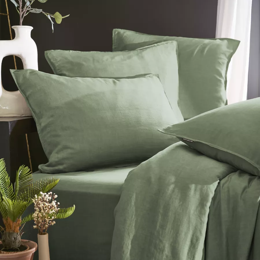 Funda de almohada rectangular lyocell Tencel™ lavado (50 x 70 cm) Olivia Verde romero
