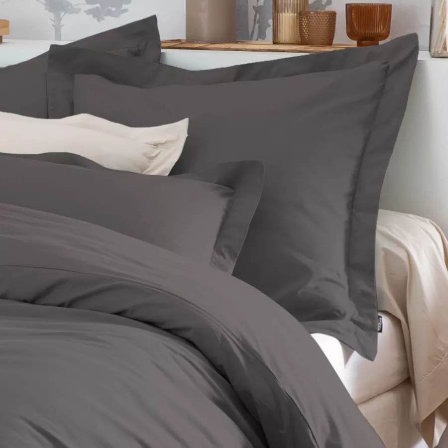 Taie d'oreiller rectangulaire percale de coton (80 cm) Cali Gris anthracite