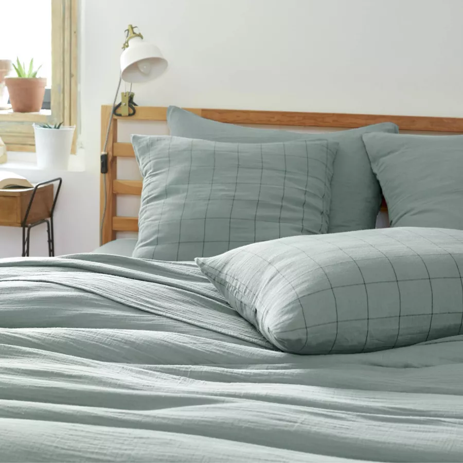 EM - Housse de couette rŽversible 200 x 200 cm Gaze de coton tissŽe teinte GAìA MATCH Eucalyptus