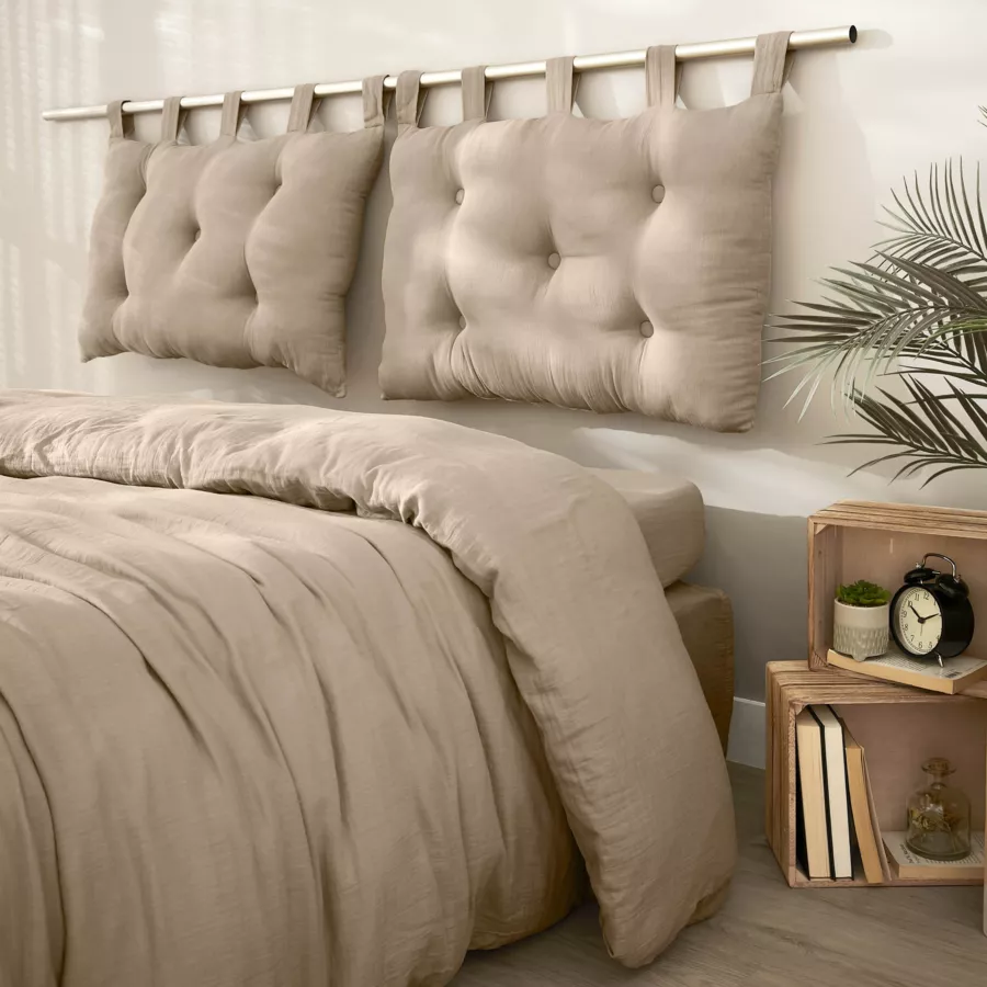 EM - Tte de lit 5 boutons avec passants 50 x 80 cm Gaze de coton unie GAìA Ficelle