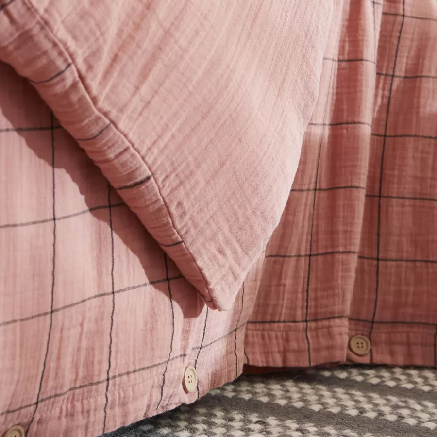 EM - Housse de couette rŽversible 140 x 200 cm Gaze de coton tissŽe teinte GAìA MATCH Rose pche