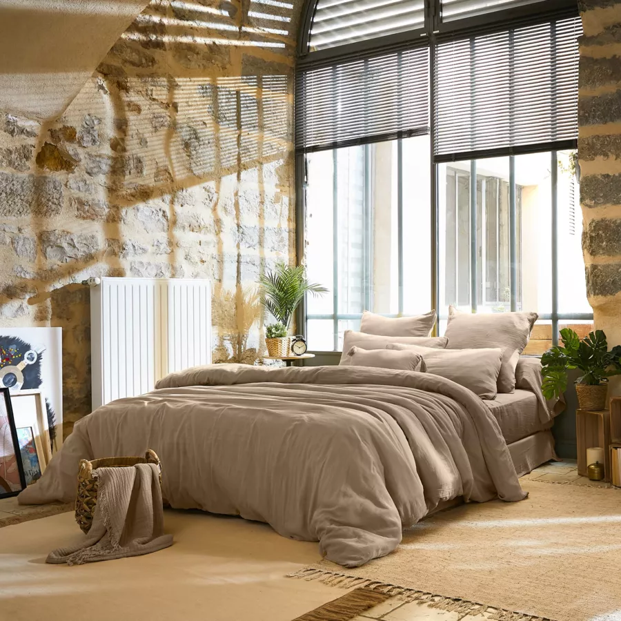 EM - Housse de couette 200 x 200 cm Gaze de coton unie GAìA Ficelle