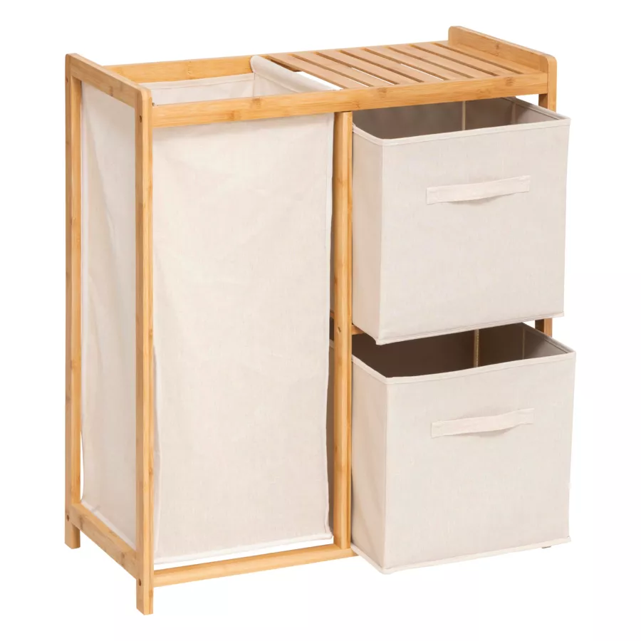 Opbergmeubel 2 manden en wasmand (82 x H78,5 cm) Tidy Box Cremeweiß