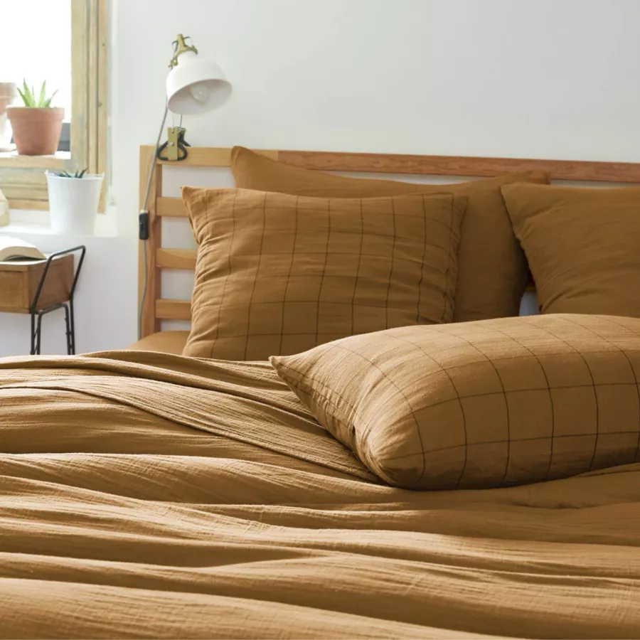 EM - Housse de couette rŽversible 140 x 200 cm Gaze de coton tissŽe teinte GAìA MATCH Camel