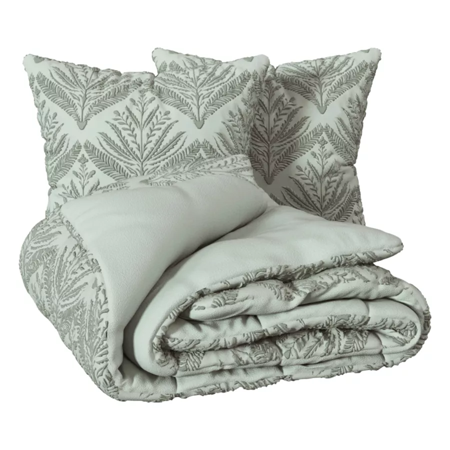 Housse de couette et deux taies microfibre (240 x 220 cm) Wild Vert céladon