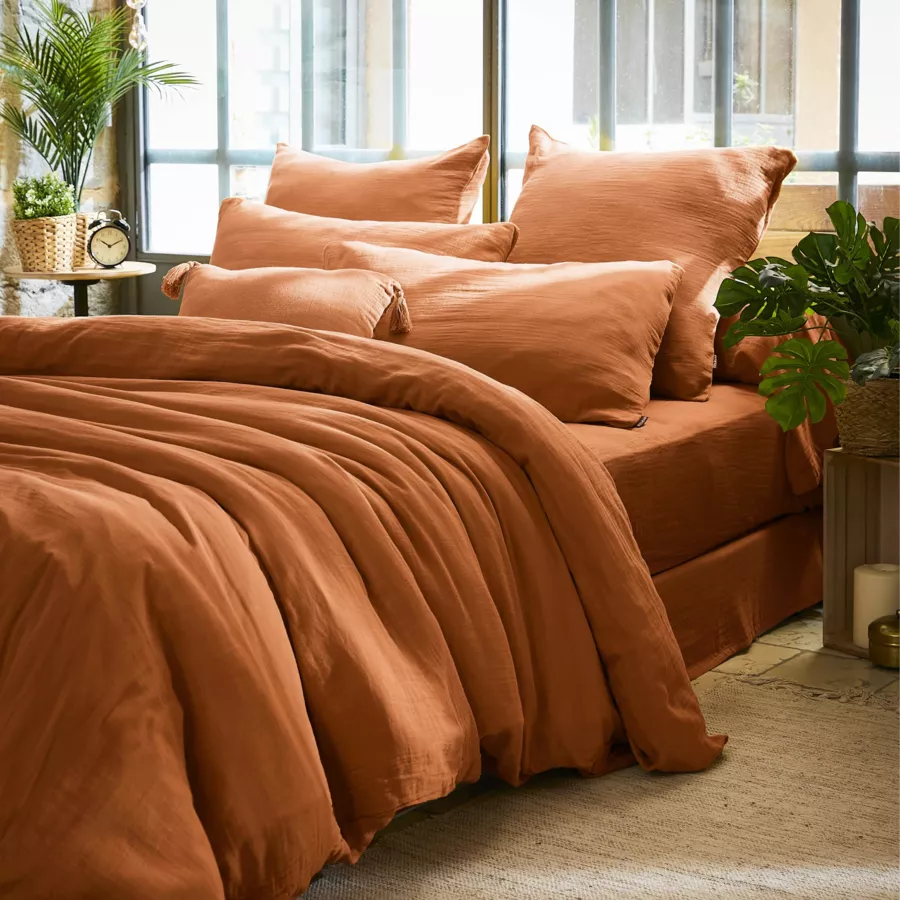 Funda de almohada cuadrada gasa de algodón (80 x 80 cm) Gaïa Albaricoque