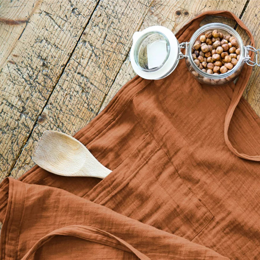 Musselin-Kochschürze mit Taschen Gaïa Aprikosenfarben