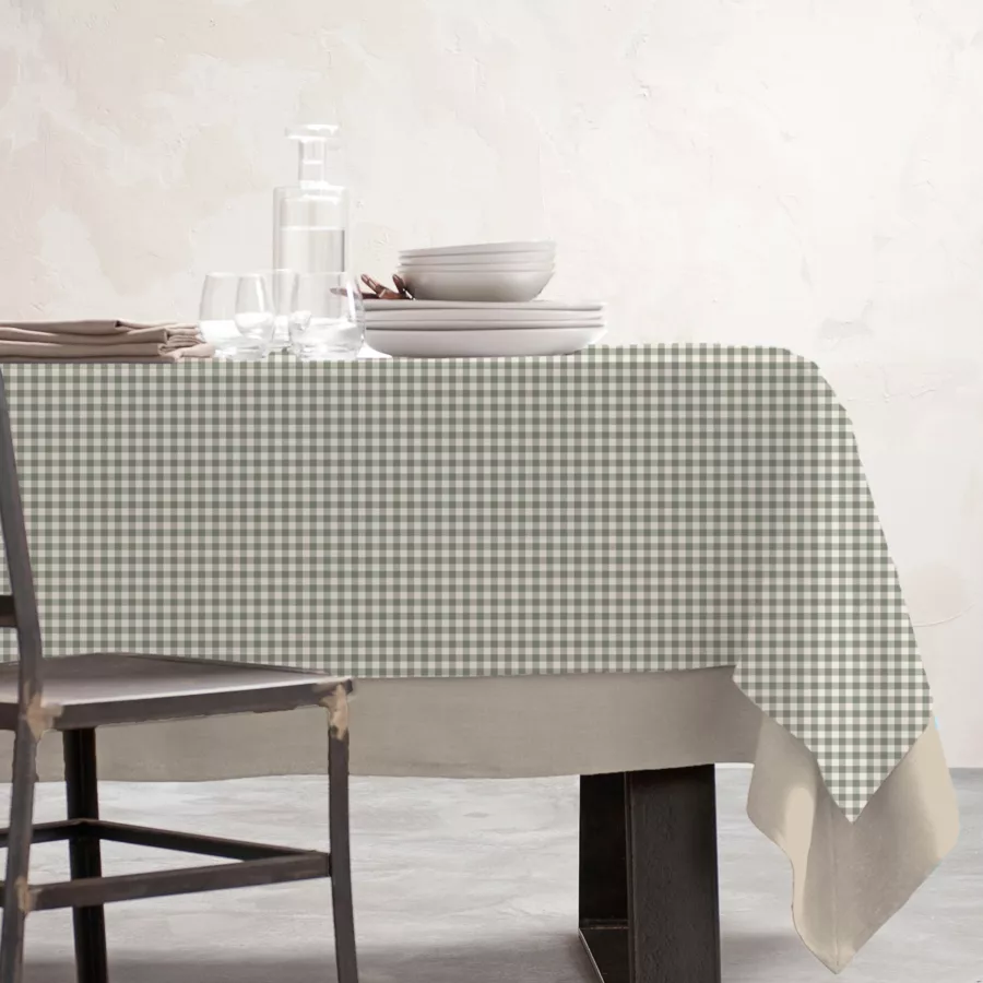 EM - Nappe en coton enduit 150 x 250 cm VICHY sauge