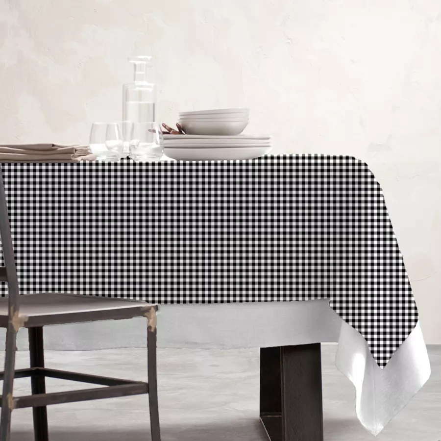 Tischdecke rechteckig Baumwolle beschichtet (150 x 250 cm) Vichy Schwarz