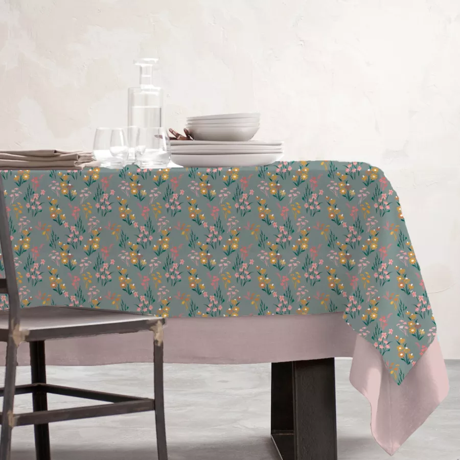 Tischdecke rechteckig Baumwolle beschichtet (150 x 350 cm) Juliette Eukalyptusgrün