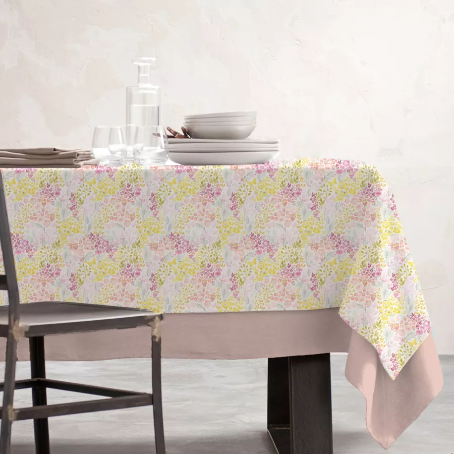 EM - Nappe en coton enduit 150 x 350 cm PAQUERETTES