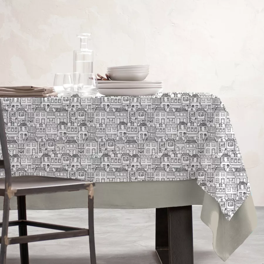 Tischdecke rechteckig Baumwolle beschichtet (150 x 250 cm) Home Grau