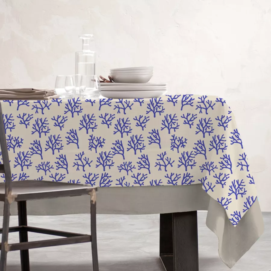 Tischdecke rechteckig Baumwolle beschichtet (150 x 350 cm) Moorea Blau