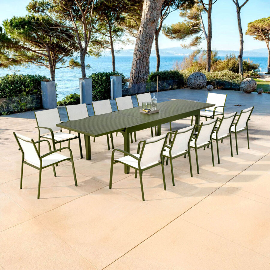 Uitschuifbare tuintafel aluminium 12 personen (200/320 x 100 cm) Murano Olijfgroen