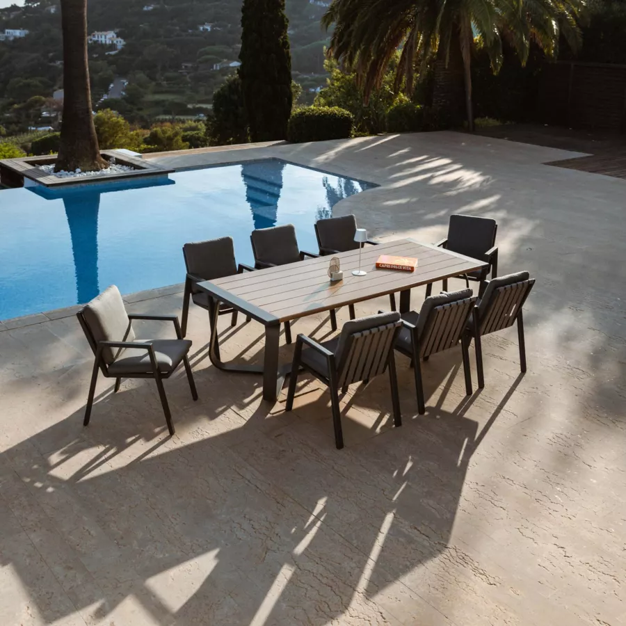 Table de jardin rectangulaire en aluminium 10 places (240 x 100 cm) Long Beach Gris anthracite