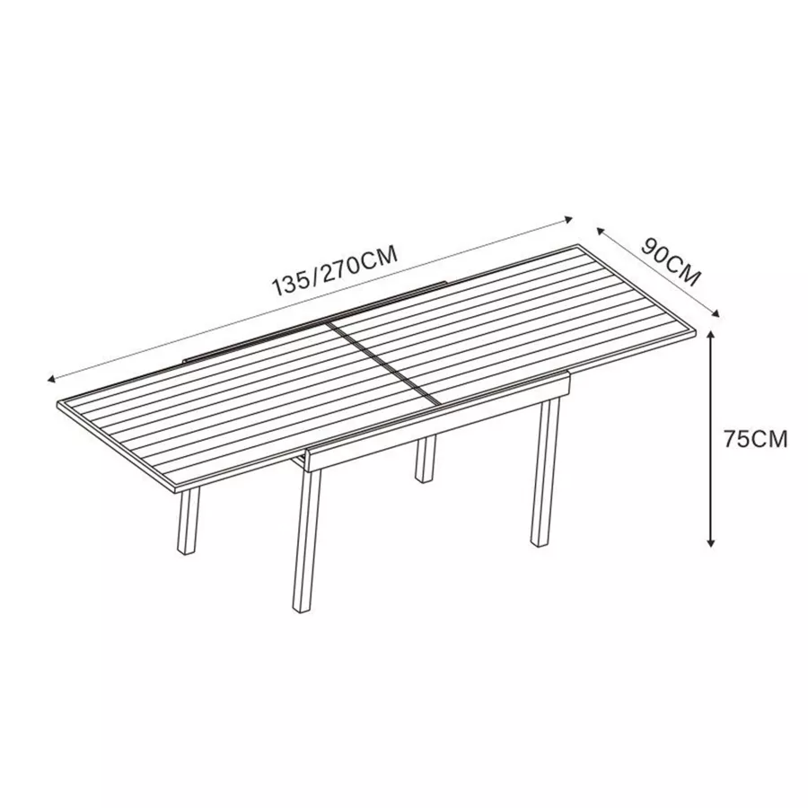Table de jardin extensible aluminium 10 places (135/270 x 90 cm) Murano Bronze