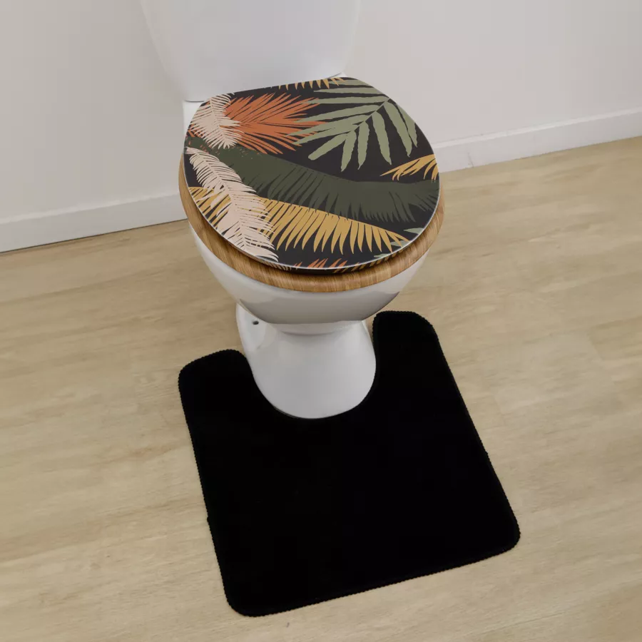 ABATTANT WC MDF 18 POUCES COUVERCLE DESIGN IMPRIMEE ET ASSISE FACON BAMBOU ATTACHES ACIER INOXYDABLE - EXOTIC GARDEN