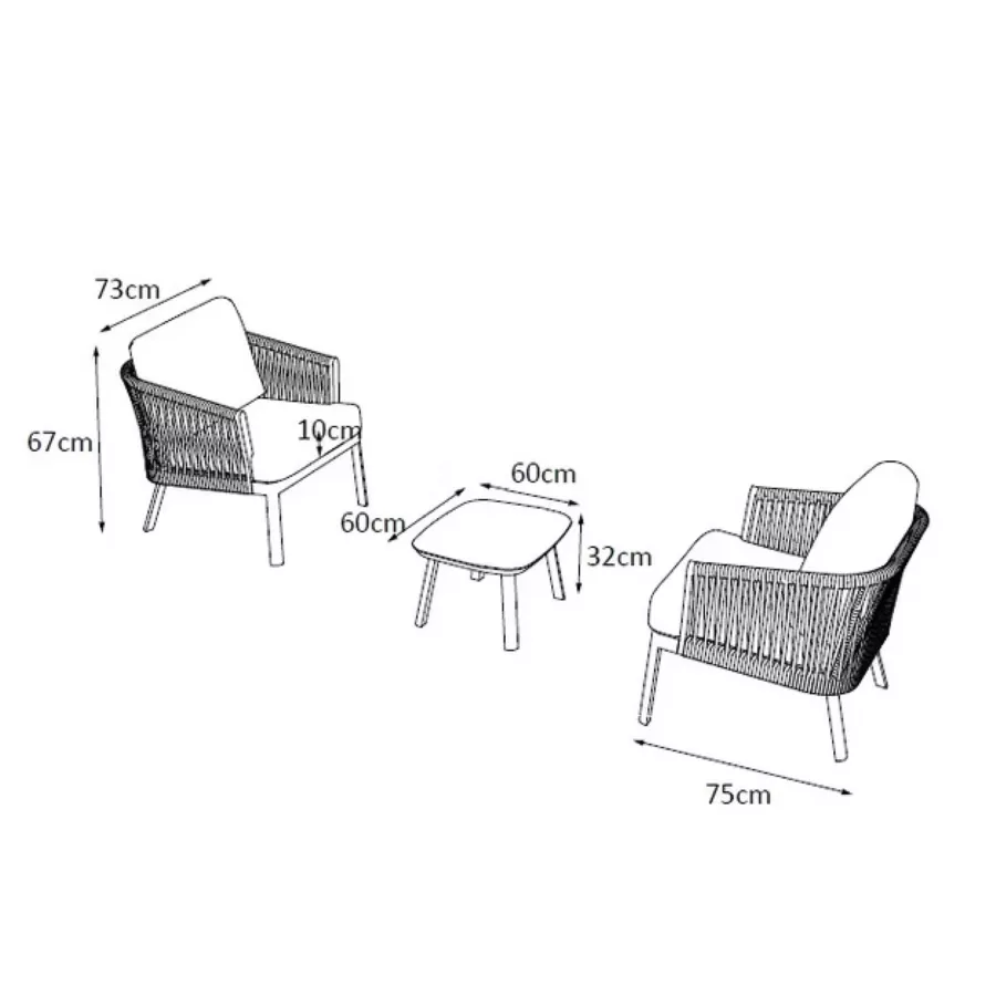 Salon de jardin en aluminium 2 places 3 pcs Amalfi Blanc et beige