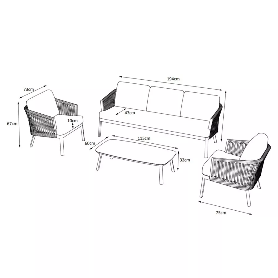 Salotto da giardino in alluminio 5 posti 4 pezzi Amalfi Bianco e beige