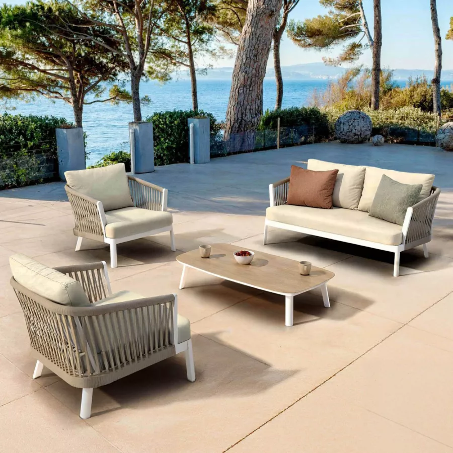 Canapé de jardin en aluminium 2 places Amalfi Blanc et beige