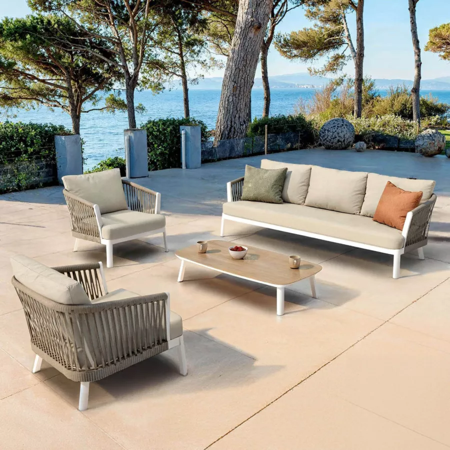 Sofá de jardín en aluminio 3 plazas Amalfi Blanco y beige