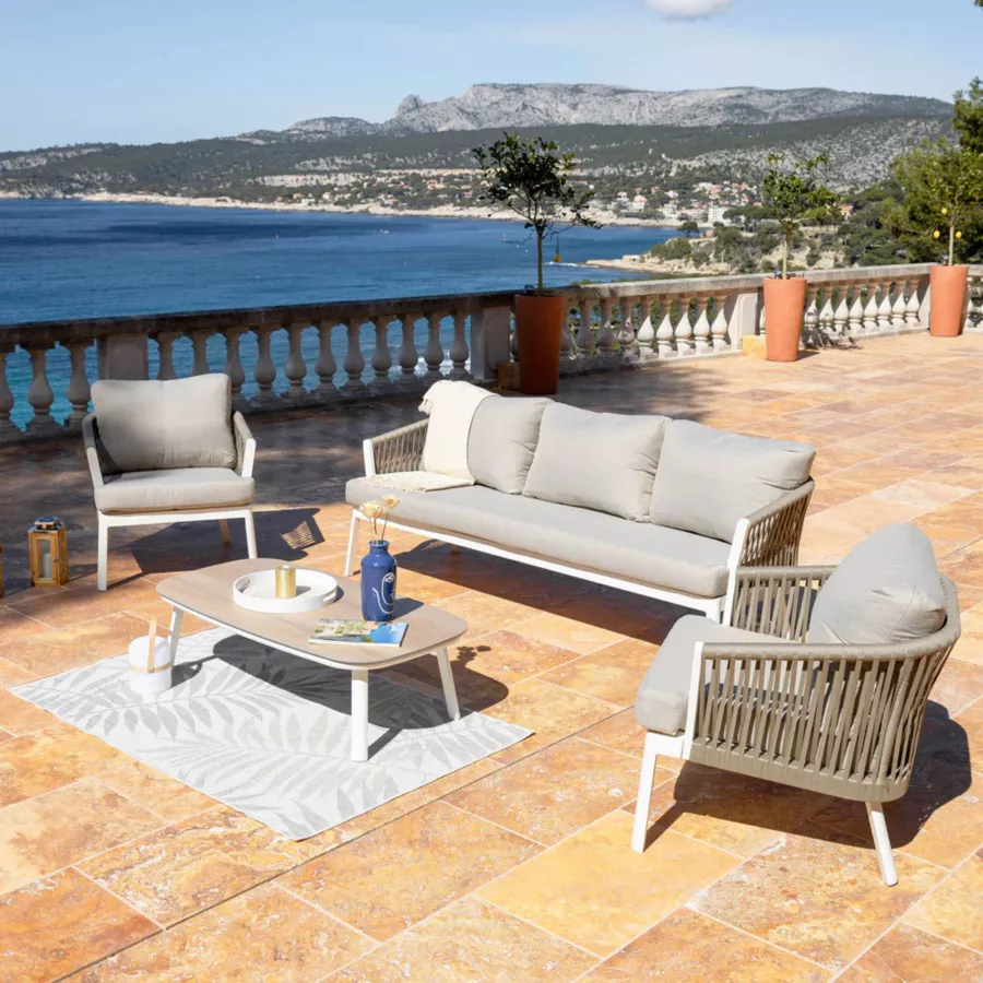 Loungefauteuil van aluminium Amalfi Wit en taupe