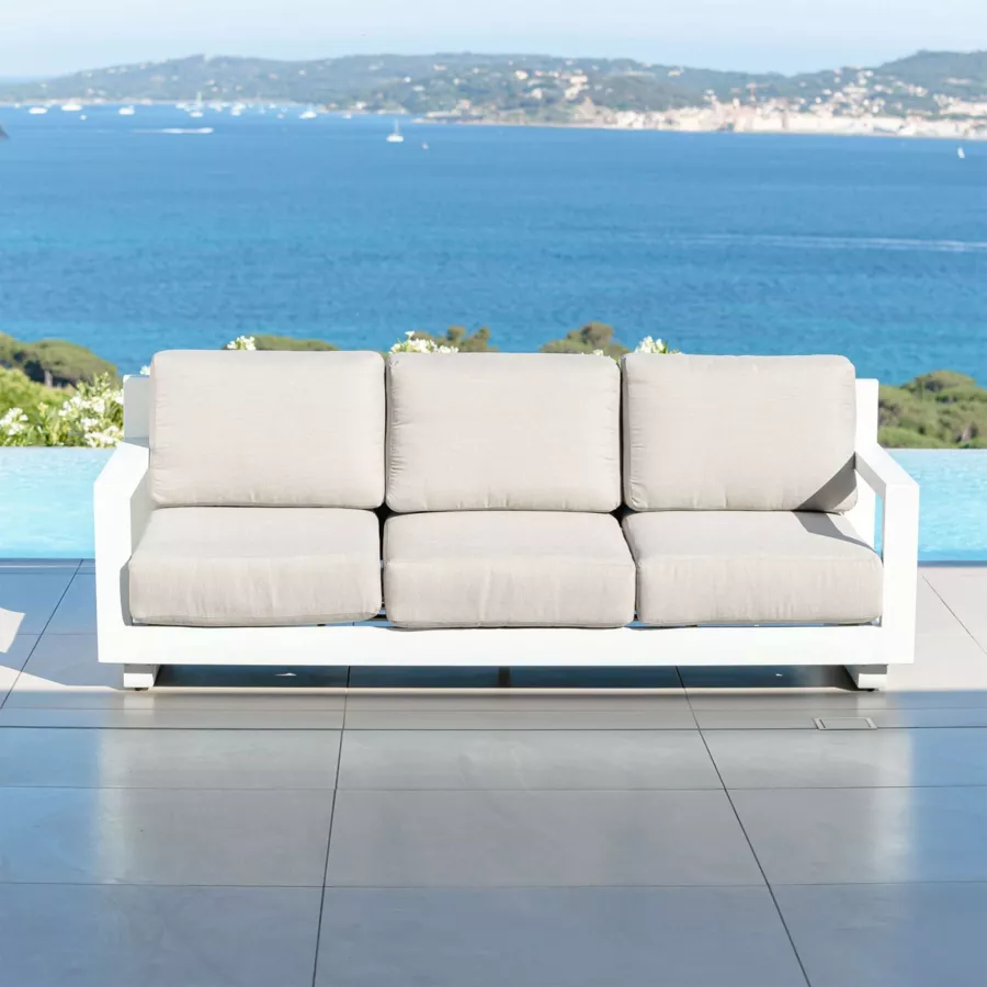 Salon de jardin d'angle aluminium 10 places Elba Blanc et taupe