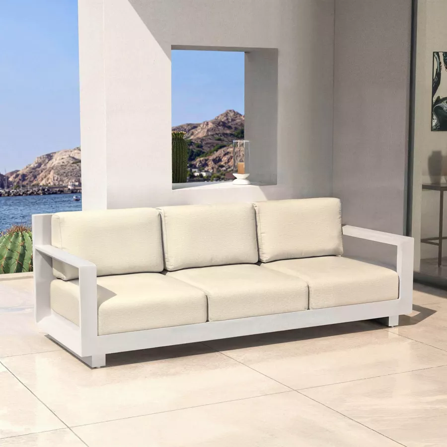 Tuinset van aluminium 7 zitplaatsen 5-delig Elba Wit en beige