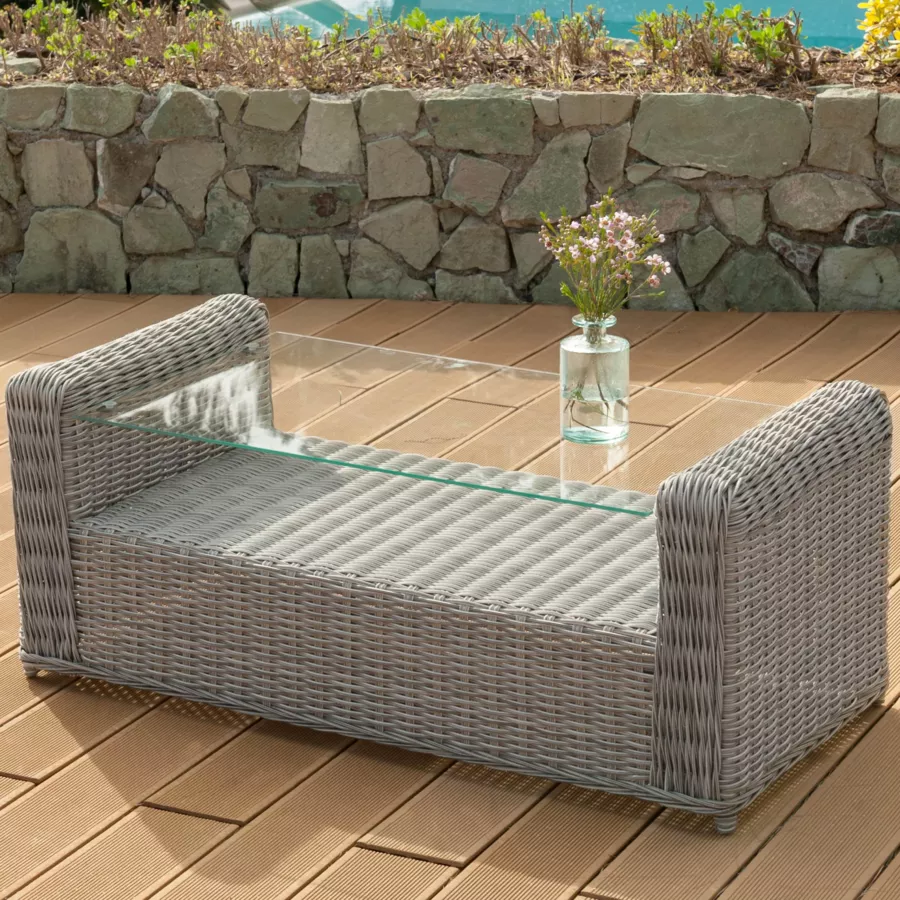 Salon de jardin en résine tressée 4 places 4 pcs Calvi Gris et taupe
