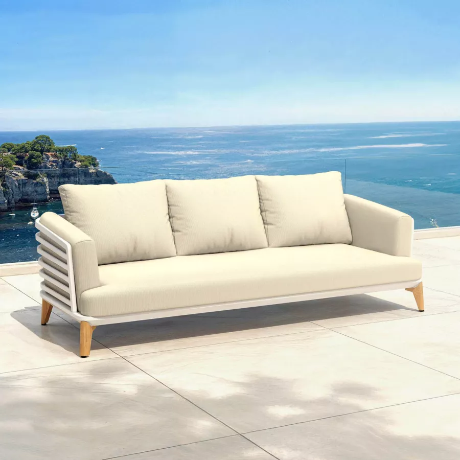 Salon de jardin aluminium 7 places 6 pcs Monte Carlo Blanc et beige
