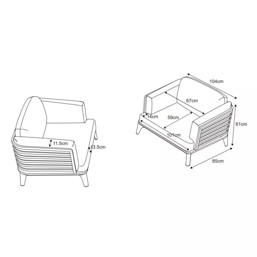 Gartensessel Aluminium Monte Carlo Anthrazitgrau und Beige