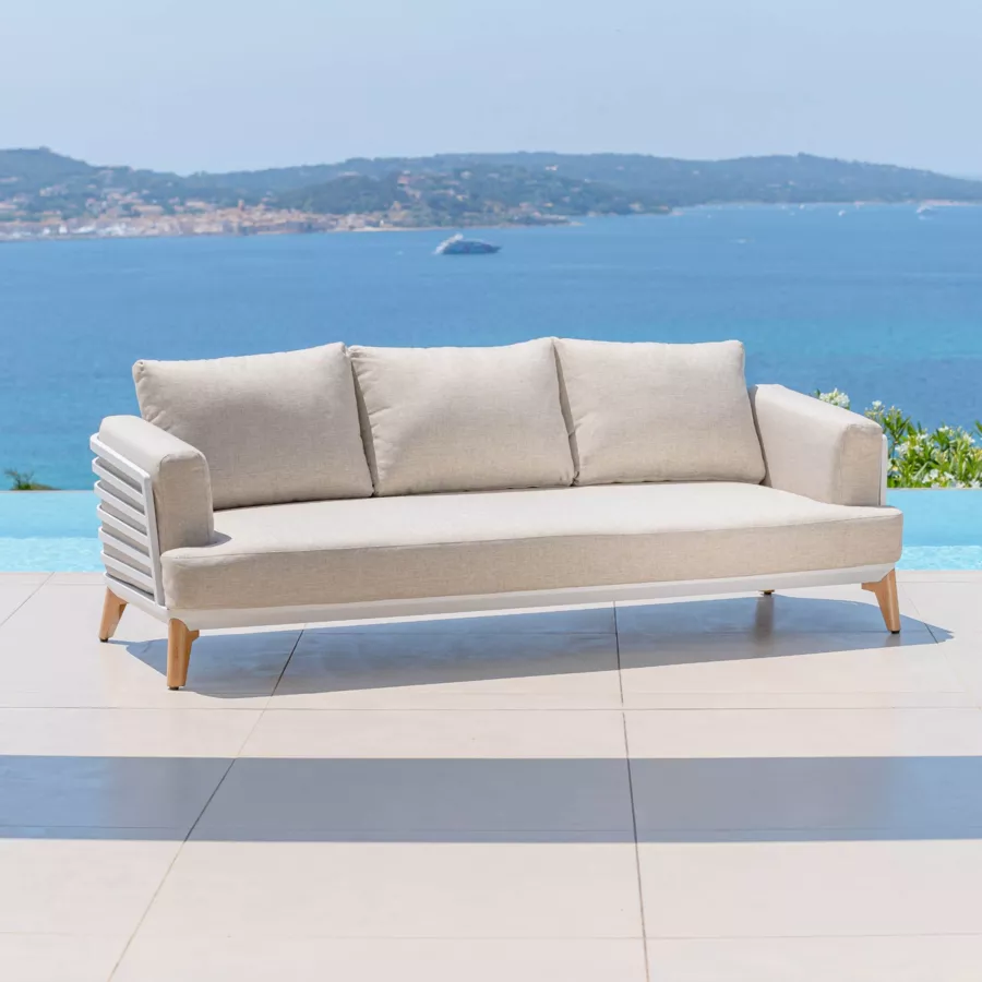Conjunto de jardín de aluminio 7 plazas 6 piezas Monte Carlo Blanco y topo