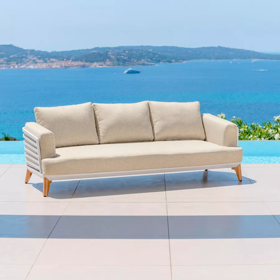 Salon de jardin aluminium 5 places 4 pcs Monte Carlo Blanc et beige