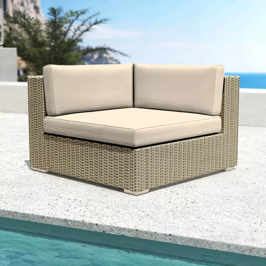 Conjunto de jardín de resina trenzada 5 plazas 6 pzas Palma Gris y beige