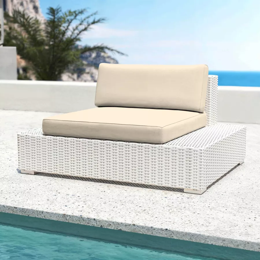 Salon de jardin en résine tressée 9 places 9 pcs Palma Blanc et beige
