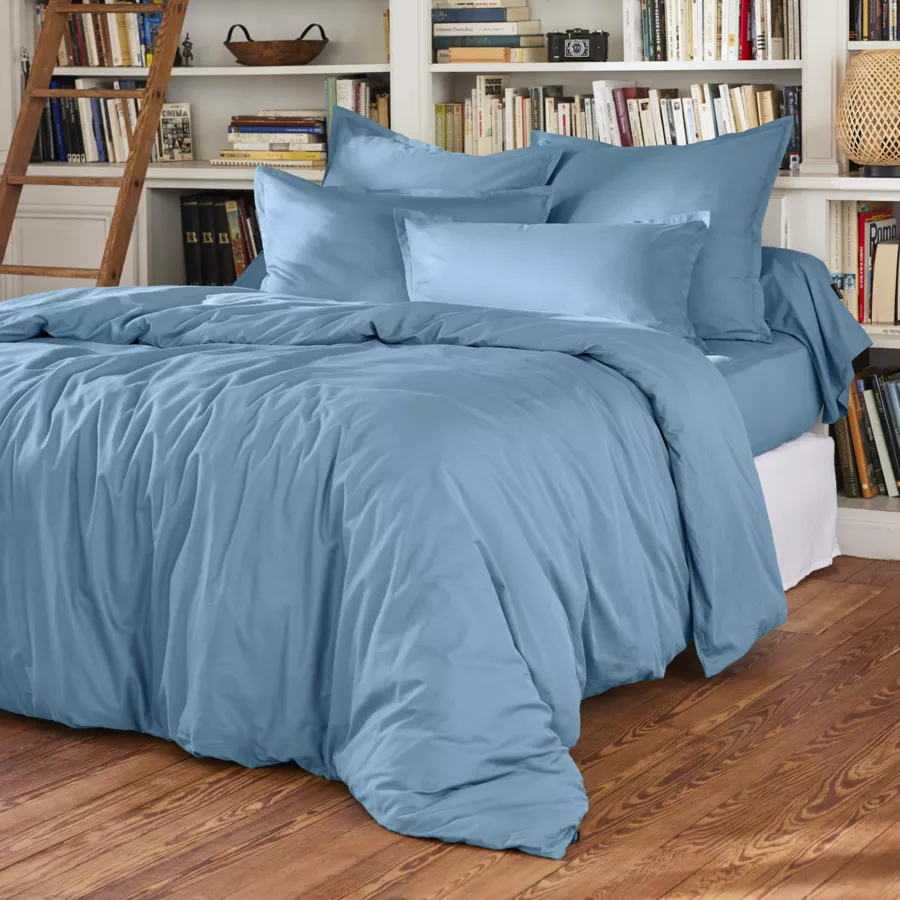 EM - Taie d'oreiller volant plat 50 x 70 cm Percale unie CALI Bleu ciel