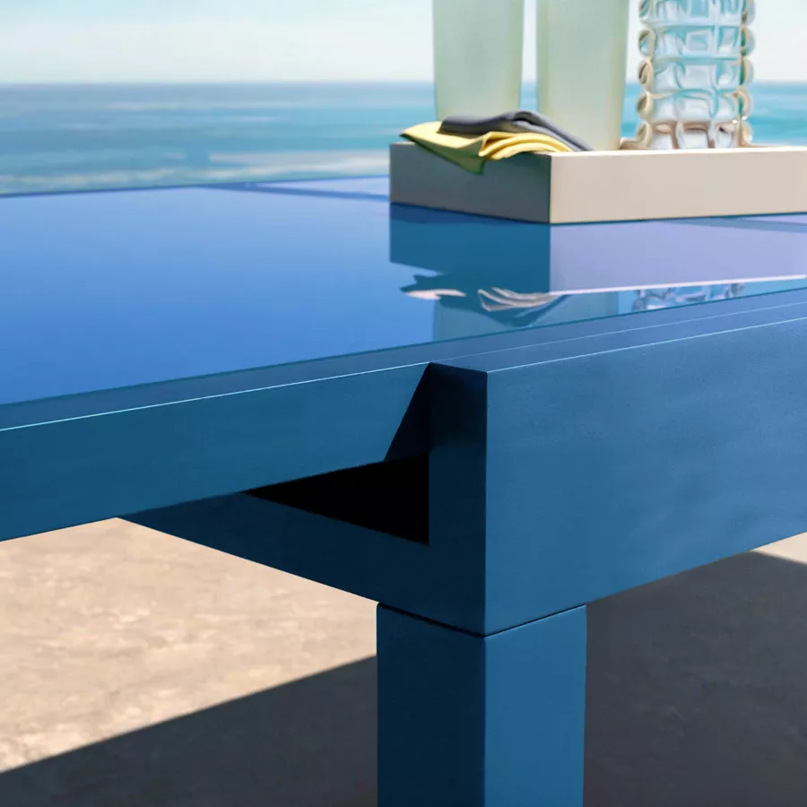 Uitschuifbare tuintafel van glas 12 zitplaatsen (200/320 x 100 cm) Murano petrol Blauw