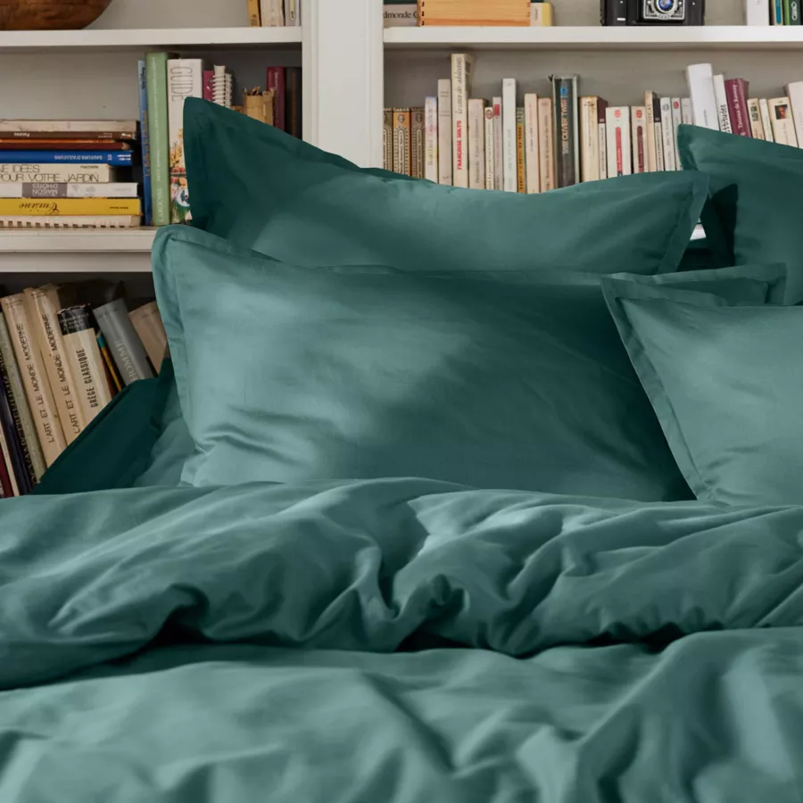 Drap plat percale de coton (180 x 290 cm) Cali Bleu canard