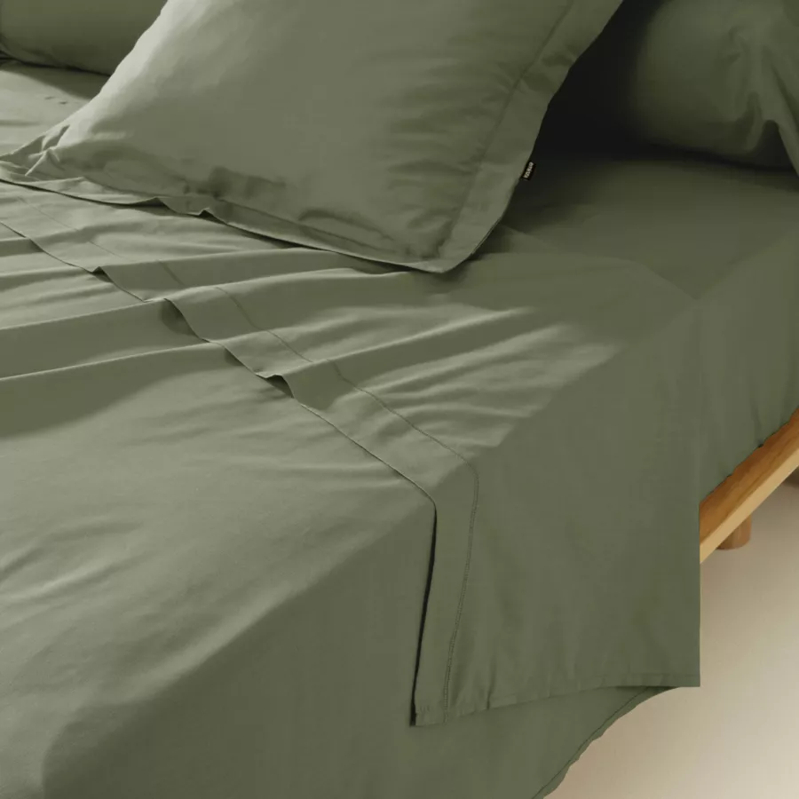 Funda de almohada en percal de algodón (L185 cm) Cali Verde romero