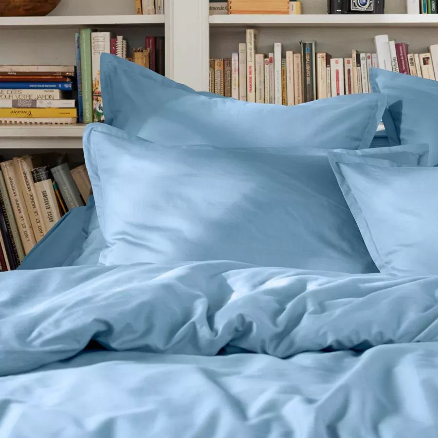 EM - Drap plat point bourdon 180 x 290 cm Percale unie CALI Bleu ciel
