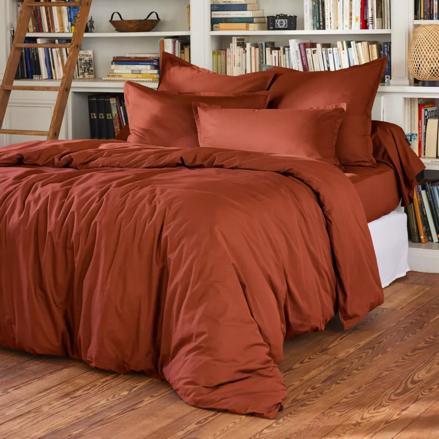 Drap housse percale de coton (160 x 200 cm) Cali Terracotta