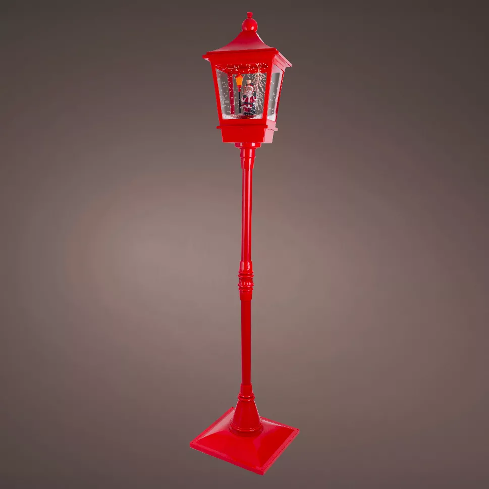 Verlichte en geanimeerde kerstlantaarnpaal 10 LED (H185 cm) Vallende sneeuw Rood